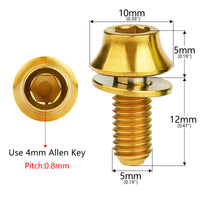 Wanyifa Titanium Bolt M5x12mm Hex Head with No-shedding Washer Screw for Bike Bottle Holder Bicycle Water Bottle Cage