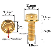 Wanyifa Titanium Bolt M6x10 15 20 25 30 35 40 45 50 55 60mm Flange Head With Hole Hex Screw for Bike