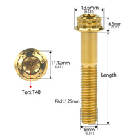 Wanyifaチタンフランジ12ポイントボルトM8x1520 25 30 35 40 45 50 55 60 65 80mmT40トルクスピッチ1.25mm自動車用オートバイ