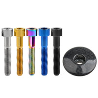 Wanyifa Titanium Bolt M6x35mm + 1 1/8" 3K Carbon Fiber Glossy/Matte Road Mountain Bike Cycling Headset Stem Top Cap