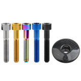 Wanyifa Titanium Bolt M6x35mm + 1 1/8" 3K Carbon Fiber Glossy/Matte Road Mountain Bike Cycling Headset Stem Top Cap
