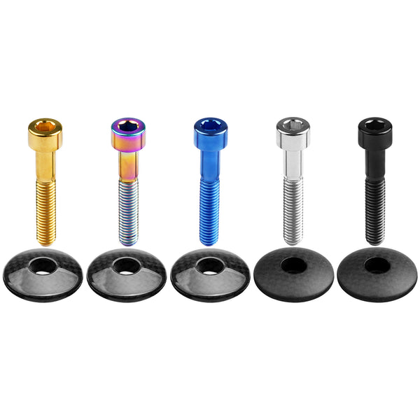 Wanyifa Titanium M6x35mm Bolt & Carbon Fiber 1-1/8" Bicycle Headset Top Cap for Bike Front Fork Stem Top Cover Screw Set