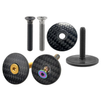 Wanyifa Titanium Bolt M6x35mm + 1 1/8" CNC 3K Carbon Fiber Stem Top Cap Gloss/Matte for Road Mountain Bike Cycling Parts