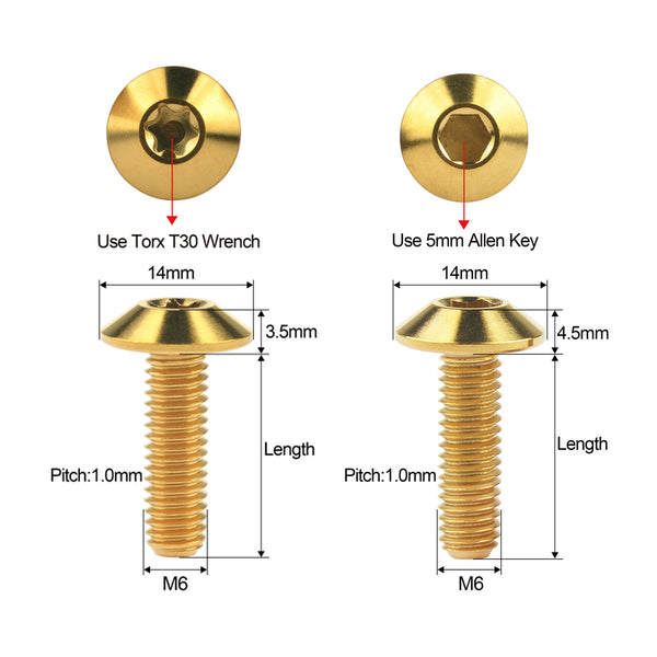 Wanyifa Titanium Bolt M6x12 15 20mm Umbrella Torx Hexagon Head Screw f