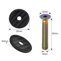 Wanyifa Titanium Bolt M6x35mm + 1 1/8" CNC 3K Carbon Fiber Stem Top Cap Gloss/Matte for Road Mountain Bike Cycling Parts