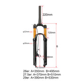 Wanyifa Aluminium Alloy Bicycle Fork 26/27.5/29er Vertebra Tube Line Control RL120mm Air Suspension Front Fork For MTB Bike