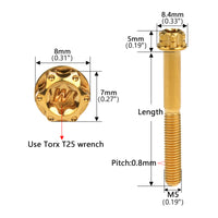 Wanyifa Titanium Bolt M5x6 10 15 20 25 30 35 40 45 50 55 60 65 70 75 80 85 90mm Fancy Flange Torx T25 Head with 'W' Logo Screw for Bicycle Motorcycle Car