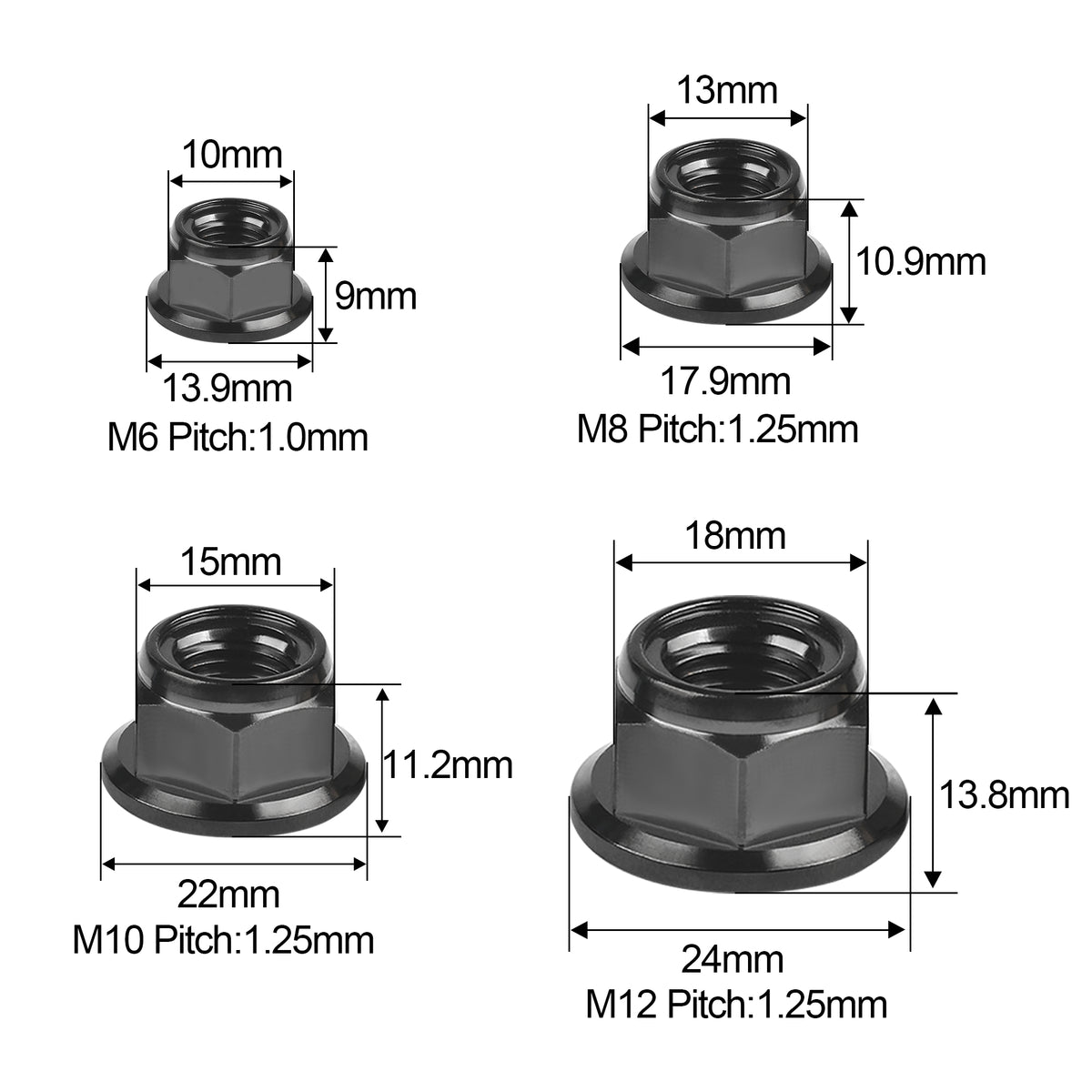 Wanyifa Titanium Nut M5 M6 M8 M10 M12 M14 M16 Flange Nuts for Bicycle