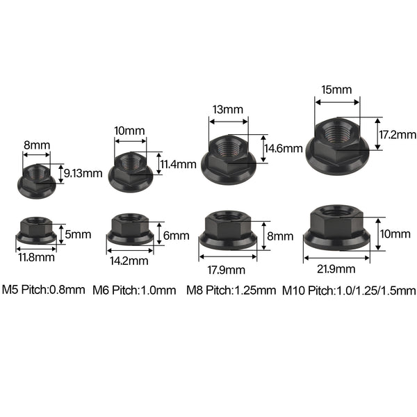 thumbnail image 2 of Wanyifa Titanium M6 M8 M10 M12 M14 M16 Flange Bolt Nut Bicycle Motorcycle Rear Axle Car Modification Accessories Pack Of 6 (M6 Pitch 1.0mm, Black 2 of 13