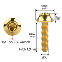 Wanyifa Titanium Bolt M6x16 20mm R Umbrella Torx Head For Bike V Brake Fixing Screw Cycling