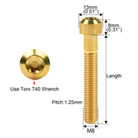 Wanyifa Titanium Bolt M8x10 15 20 25 30 35 40 45 50mm Chamfered Round Torx T40 Head Screw for Motorcycle
