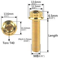 Wanyifaチタンフランジ12ポイントボルトM8x1520 25 30 35 40 45 50 55 60 65 80mmT40トルクスピッチ1.25mm自動車用オートバイ