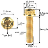 Wanyifaチタンフランジ12ポイントボルトM8x1520 25 30 35 40 45 50 55 60 65 80mmT40トルクスピッチ1.25mm自動車用オートバイ
