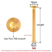 Wanyifa Titanium Bolt M8x15 20 25 30 35 40 45 50 55 60 65 70mm Countersunk Torx T40 with "W" Logo Screw Ti Fasteners