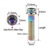 Wanyifa Titanium Bolt M8x15 20 25 30 35 40 45 50 55mm Flange with Holes Hex Head Screw for Motorcycle Brake Calipers