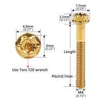 Wanyifa Titanium Bolt M4x10 15 20 25 30mm Flange Torx Head with 'W' Logo Screw Ti Fasteners for Bike Motorcycle Car